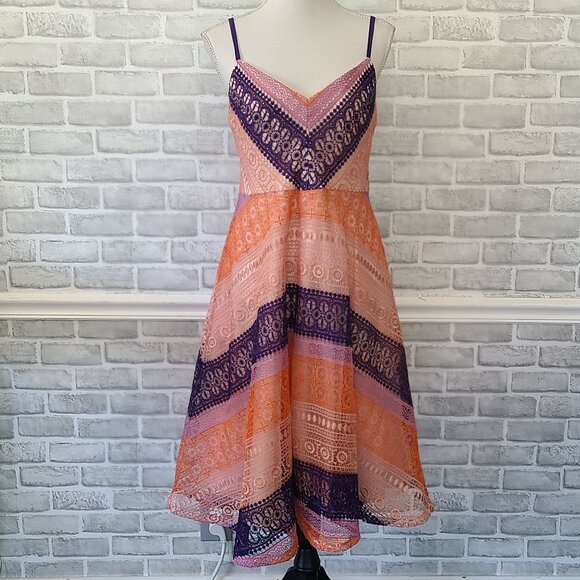 Maeve Dresses & Skirts - Anthropologie Maeve Lace Summer Cottage Midi Dress 10 Feminine Orange Pink Purpl
